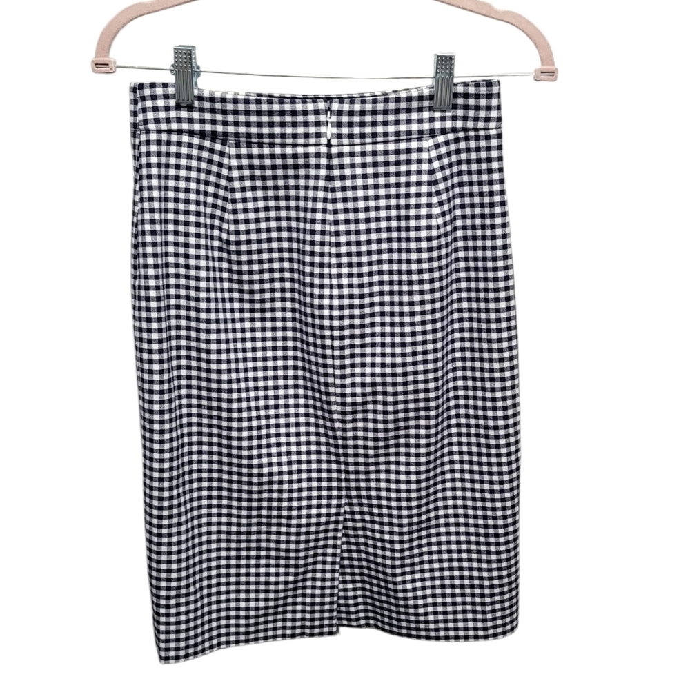J.Crew Micro Gingham Pencil Skirt Size 00 Blue White Check Lined Pre-Owned - Picture 2 of 9